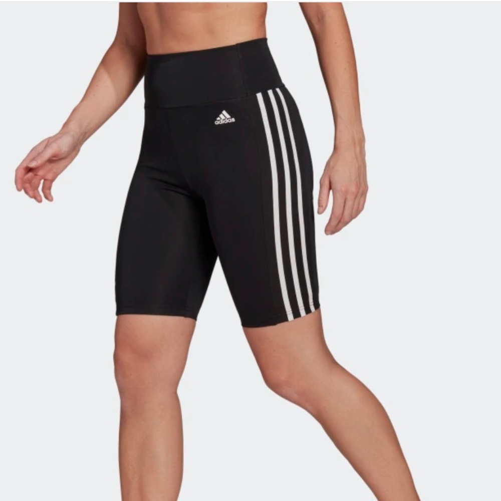 Adidas Women’s Black Three-Stripe High Rise Bike Short, Elastic, Fitted Fit